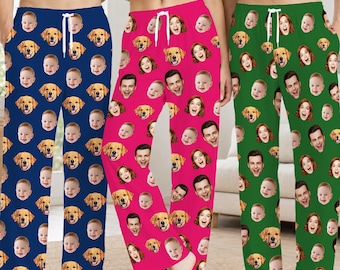 Custom Pajama Pants with Faces, DIY Photo Family Sleepwear,Personalized Gifts forMen, Dad, Husband, Grandpa