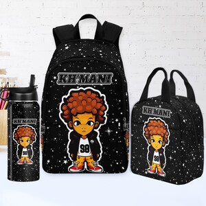 Custom Black Backpack,Personalized Backpack Sets for Boys,Custom Name Backpack,Personalized School Bookbag,Back to School,Afro Boy Backpack