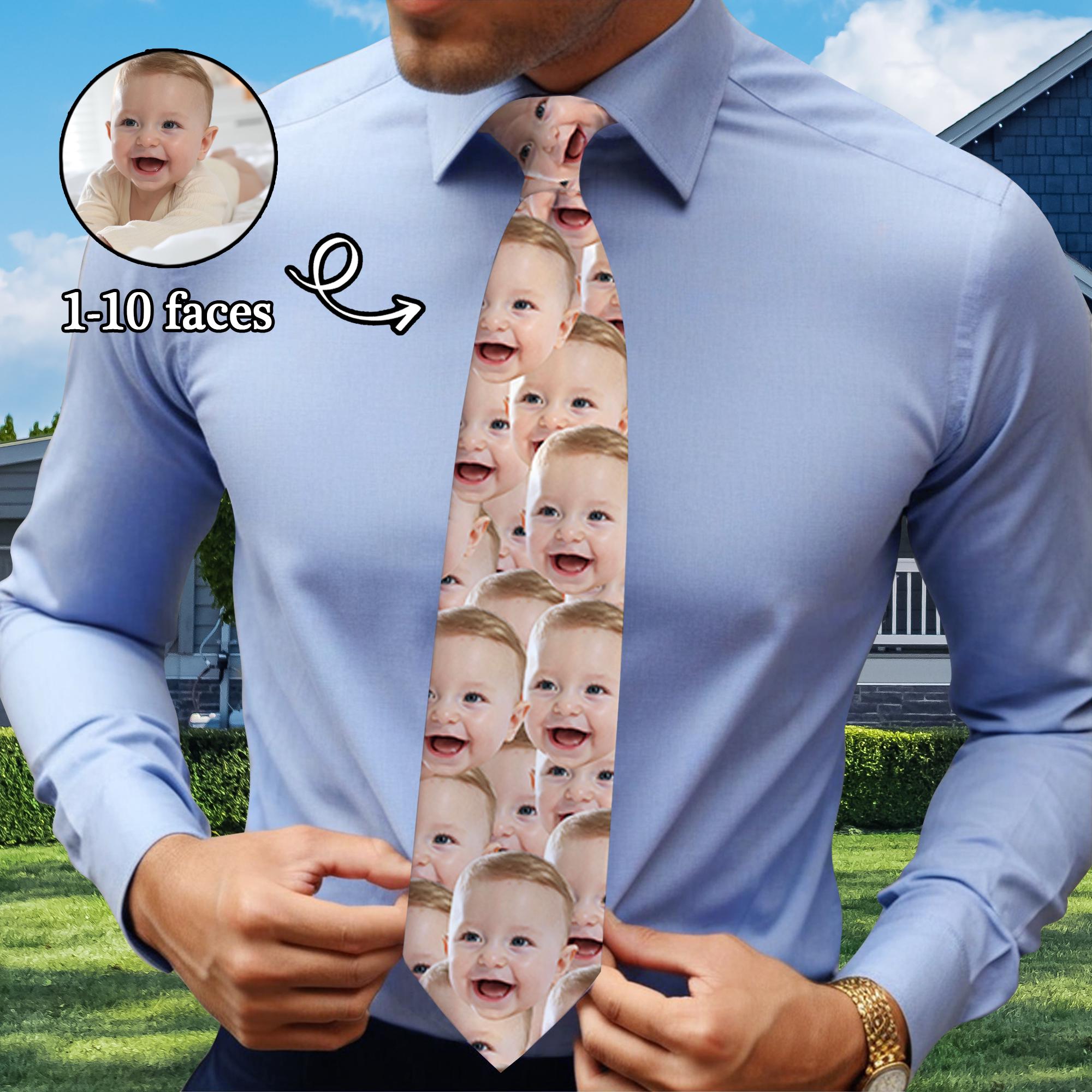 Gift for Dad,Baby Faces on Dady Tie,Personalized Necktie with Photo,Unique Photo Necktie For Father,Custom Faces Tie ,Father's Birthday Gift