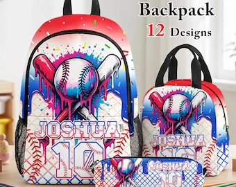 Custom Baseball Ice Cream Drip Backpack,Personalized Backpack Set for Kids,Back to School Gifts,