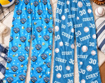 Personalized Sports Logo Name Trousers, Custom Sport Team PJS Pants, Customized Baseball Loungewear