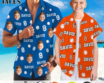 Custom Baseball Hawaiian Shirt,Personalized Team Name & Number with Faces Shirts,SoftBall Fan Gifts