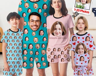 Custom Face Pajamas Set: Personalized Photo Summer Pajamas,Pictures PJS for Dad/Mom/Kids