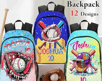 Personalized Baseball Themed Backpack,Custom Baseball Ice Cream Drip SchoolBag,Toddler backpack With Name