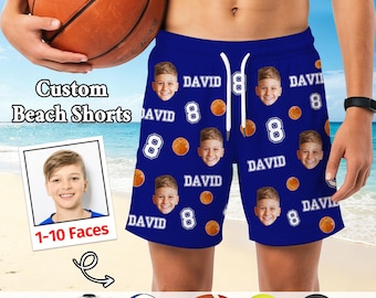 Custom Ball Beach Shorts for Kids,Personalized Sports Team Swim Trunks,Baseball Soccer Lover Gift