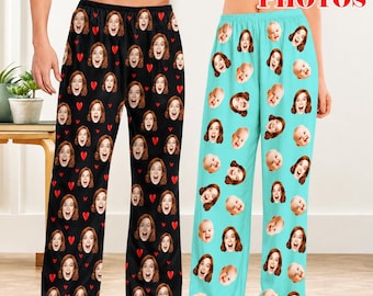 Personalized Face Pajama Pants,Custom Photo Trousers, Family Pictures on PJS, Christmas Gifts, Team PJ
