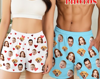 Custom Face Pajama Shorts, Personalized Photo Trousers, Birthday Gift
