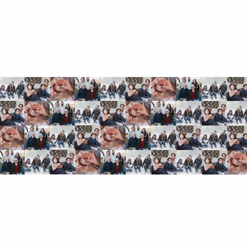K&ouml;nnte beinhalten: Eine Collage aus 36 Fotos, die eine Familie in verschiedenen Posen zeigen, einige l&auml;cheln, einige schauen in die Kamera und einige bilden mit ihren H&auml;nden ein Herz. Die Fotos sind in einem Raster angeordnet und haben einen wei&szlig;en Hintergrund.
