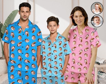 Personalized Face Pajamas,Family Matching Pajama Set,Custom Short Sleeve Pajama,Gifts for Mom/Dad/Husband/Him Christmas
