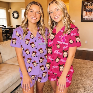 Custom Cheer Pajamas with Photo,Personalized Name & Team Pajamas,Customized Short Sleepwear ,Cheerleading Gifts