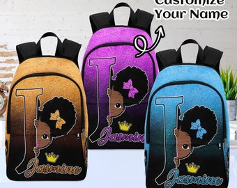Personalized African American Girl Backpack: Custom Name School Bag