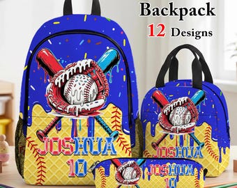Custom Baseball Ice Cream Drip Backpack, Personalized Name Jersey Number Bag,Back to School,Baseball Player Bag