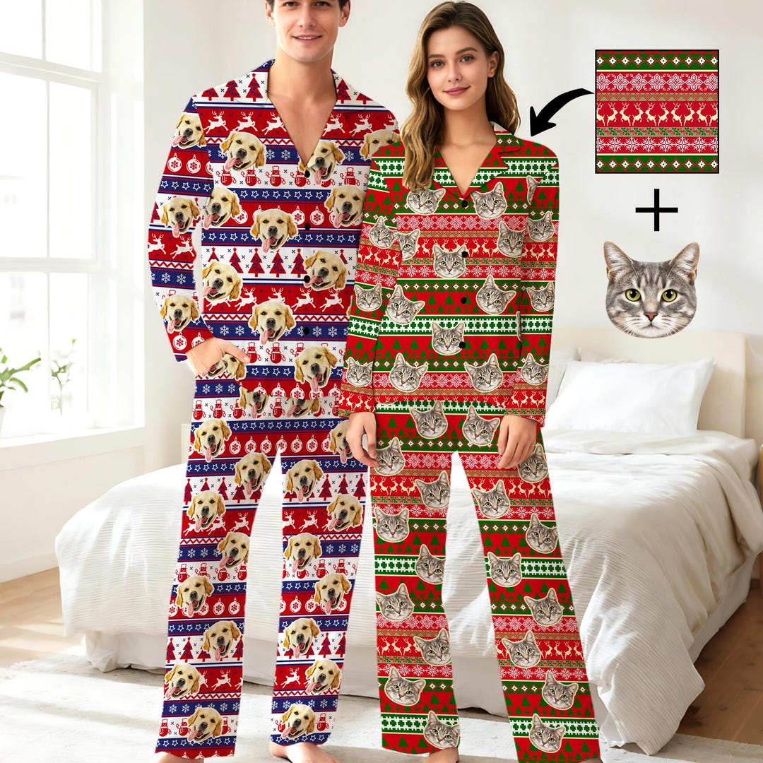 Personalized Pet Photo Pajamas, Custom Fair Isle Christmas Pjs ...