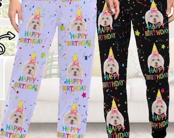Custom Face Pajama Pants: Dog Birthday Gift, Personalized Pet PJs