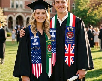 Custom Mixed Country Flag Graduation Stoles, USA Heritage Flag Stole, Personlized School Logo Sash