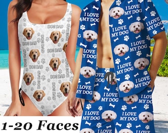 Custom Face Swimsuit: Dog Dad Hawaiian Shirt & Beach Shorts