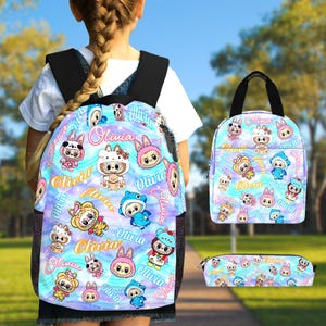 Custom GirlBackpack with Name,Personalized Name Schoolbag,Labubu Backpack Set,Custom Lunch Bag for Girls,Custom Backpack,Back to School Gift