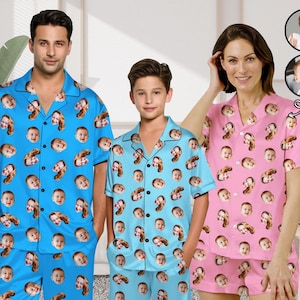 Face Pajamas.Family Pajamas Set,Women Short Sleeve Pajama,Couple Face Pajamas set,Personalized Pajamas with Photo,Birthday/Anniversary/ Gift