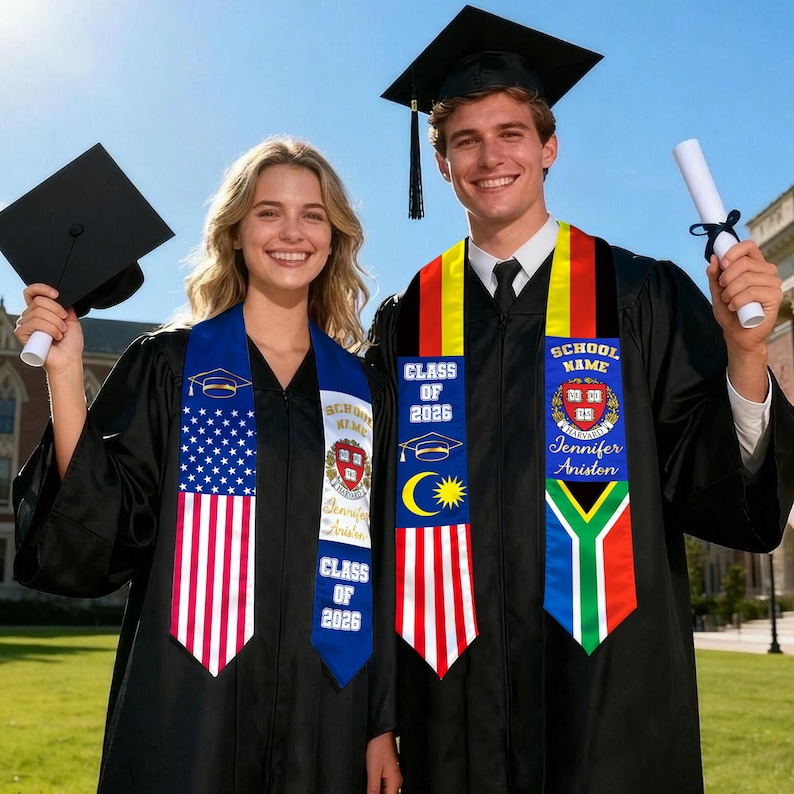 Custom Mixed Country Flag Graduation Stoles, USA Heritage Flag Stole ...