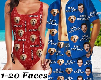 Custom Pet Face Hawaiian Shirt & Swim Trunks Set