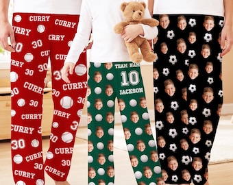 Custom Pajamas Pants for Sport Team,Personalied Football Photo Trousers,Baseball Coach Gift Ideal