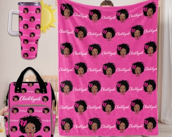 Custom Blanket with Name,Pink and Black Diaper Bag,Custom Girl Diaper Backpack,Personalized Africa Girl Bag,Personalized Name Diaper Bag