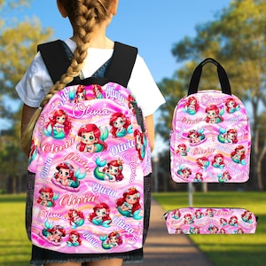 Personalisierte Meerjungfrau Rucksack: Wasserdichte Schultasche für Mädchen, personalisierte Mädchen Rucksack Set