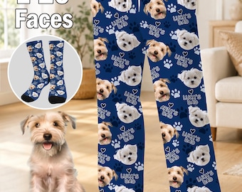 Custom Face Dog Dad PJS Pants, Personalized Pet Photo Pajamas, Gift for DogMom/PetLover