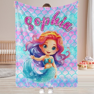 Personalized Mermaid Blanket For Kids – Custom Name Baby Blanket Gift For Girls (40x50 & Other Sizes) - View #7