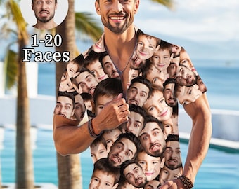Custom Multi-faces Hawaiian Shirt, Personalized Men's Aloha Shirt, Father's Day Gift.