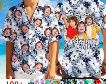 Custom Hawaiian Shirt for Father's Day,Personalized Tropical Shirt with Kids' Photos,Dad Gift