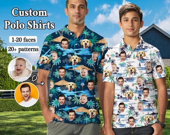 Personalized Face Polo Shirt: Custom Hawaii Golf Shirt,Father's Day Gift, Birthday Party Shirts