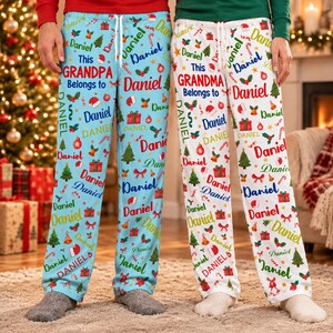 Custom Name Christmas Pajamas Pants, This Grandpa Belongs to PJS,Personalized Xmas Pajama Bottoms