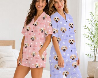 Custom Pet Portrait Pajamas Set,Personalized  Dog Face PJS for Women Men,Pet Lover Gift