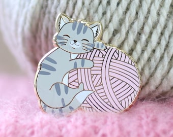 Cozy Sleepy Tabby Cat Yarn Pin | Knitting Gift | Cute Cat Lover Gift