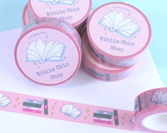 Cinta washi rosa Bookworm / Estrellas doradas, cinta para agenda