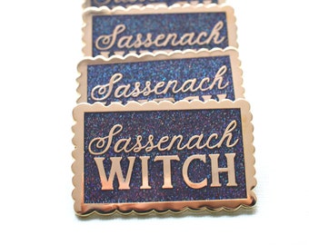 Sassenach Witch Black Glitter Hard Enamel Gold Pin