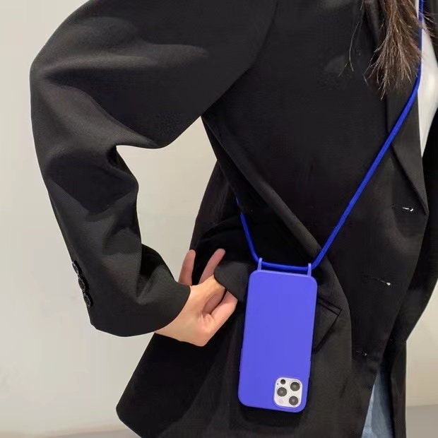 Blue iPhone case with Long Strap Cross body purse Phone Case Etsy