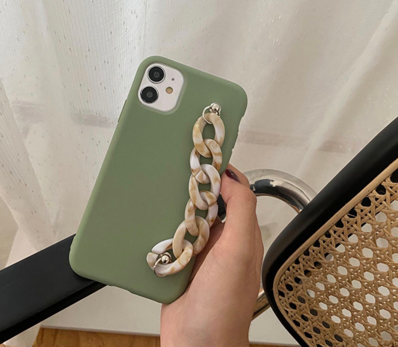 Matcha Green Iphone Case With Chain Bracelet Strap Apple Etsy