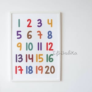 Cartel número 1-20, cartel educativo, arte de pared para niños