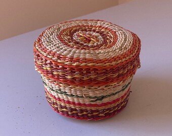 Bugiganga/recipiente de joias com tampa de capim-doce tecido redondo chinês vintage vintage potpourri