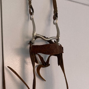 Vintage Horse Bridle With Tooled Leather Headstall Crockett Bit and Leather Reins