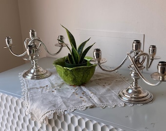 Pair of Camusso 4-Light Sterling Silver Peruvian Candelabra