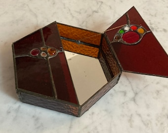 Unique Vintage Hexagonal Stained Glass Jewelry Box