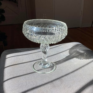 Tall and Lovely Pressed Glass Pedestal Compote Bowl - Diamond Point Candy Dish