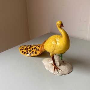 Vintage Italian Majolica Hand Painted Ceramic Peacock Figurine