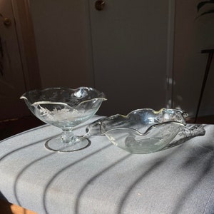 Vintage Glass With  Silver Overlay Floral Pattern - Bowl and Compote