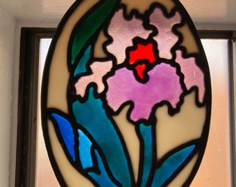 Vintage Stained Glass Leaded Pane of Flower