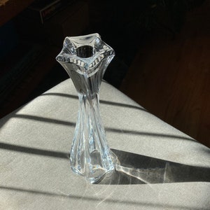 Vintage Bohemian  Cut Crystal Candlestick – Czech Lead Glass Candle Holder