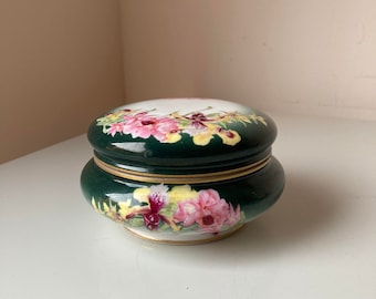 T&V Limoges France Porcelain Trinket Jar / Jewelry Box - Sabots de Venus Pattern - Tressemann and Vogt